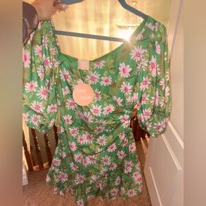 Sage and Paige Green Dress with Pink and White Floral Design